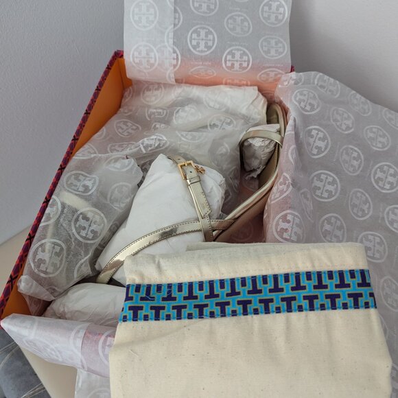 TORY BURCH * $328 MANY SIZES * Penelope Slingback Sandal Gold Strappy Prom - Picture 11 of 16